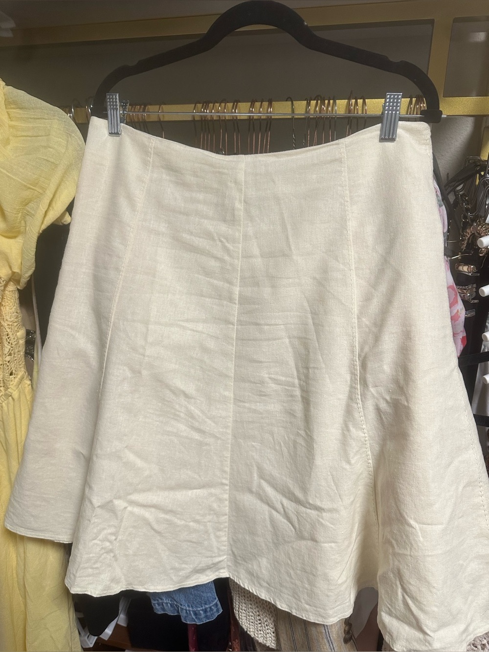 Vintage Y2K Butter Yellow Linen Midi Skirt 🧈